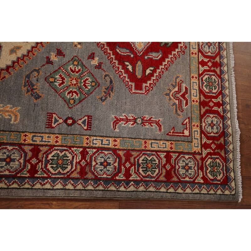 Geometric Kazak Oriental Accent Rug Handmade Entryway Wool Carpet - 3'3" x 4'11"
