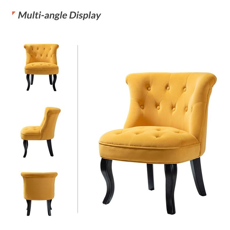 Paolino 25.1" Wide Traditional Velvet Button-tufted Back Stools with Wood Legs by HULALA HOME