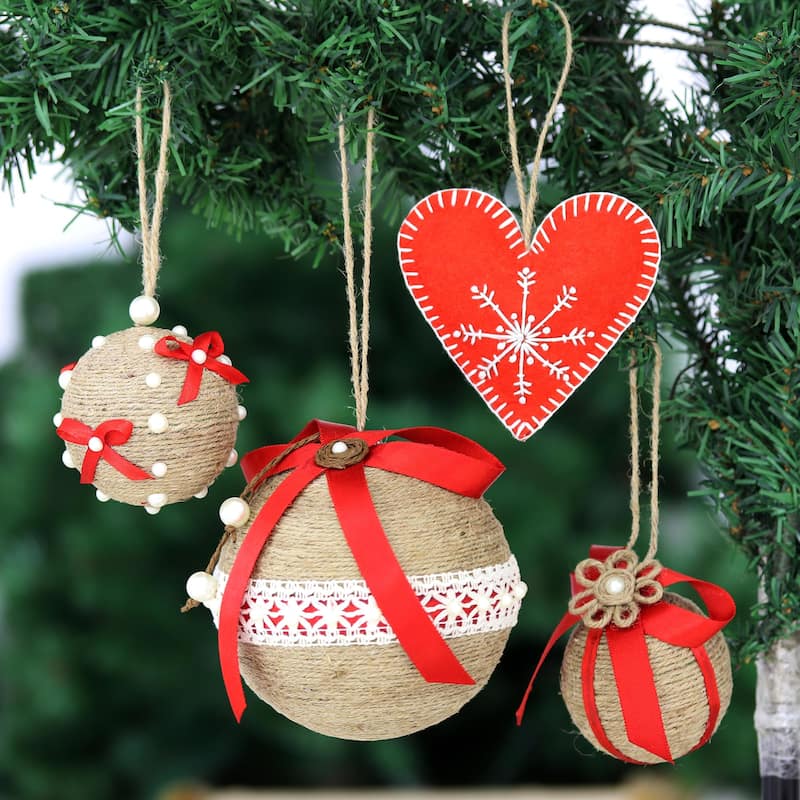 Novica Handmade Christmas Romance Wool And Jute Ornament Set (Set Of 4)