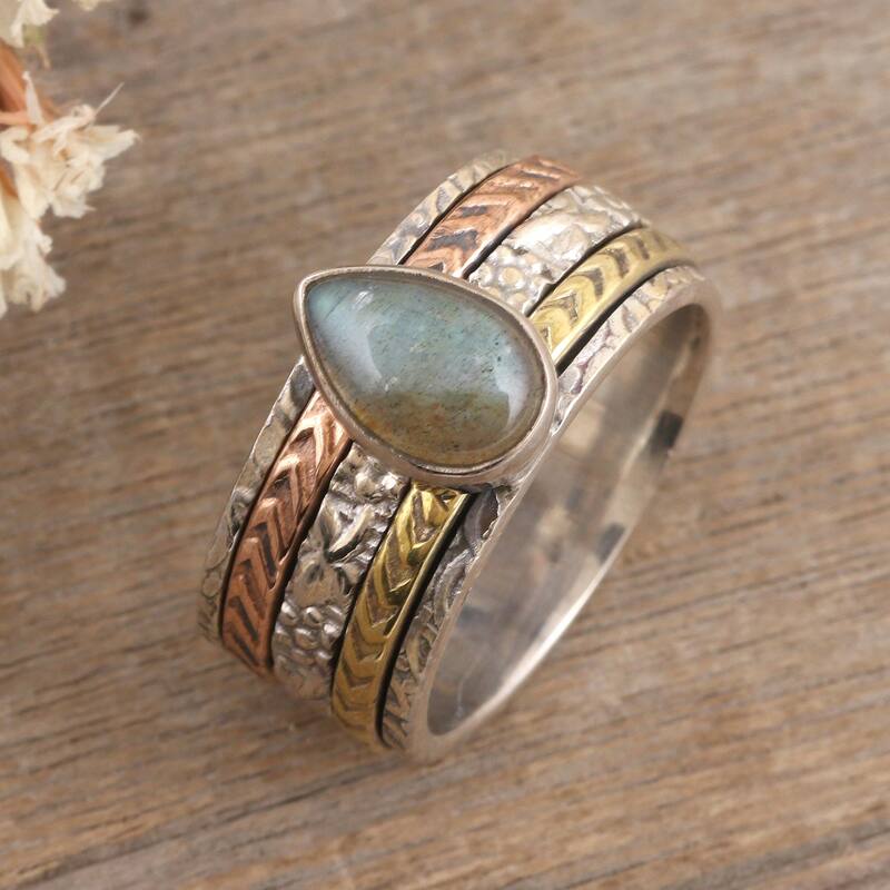 Novica Handmade Protection Gates Labradorite Meditation Ring