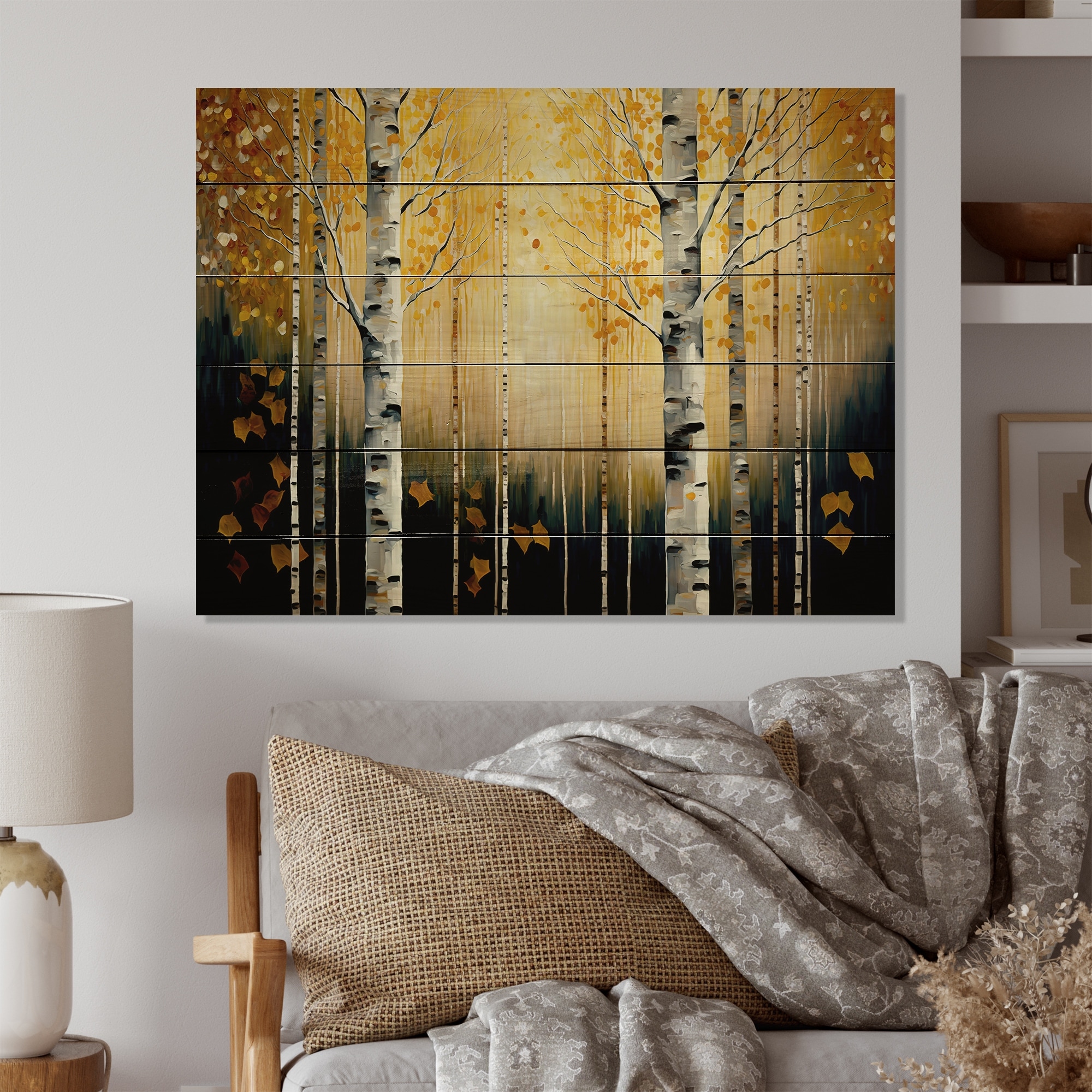 Designart 'Golden Birch Trees Forest I' Landscape Forest Wood Wall Art  Natural Pine Wood Bed Bath  Beyond 37860080