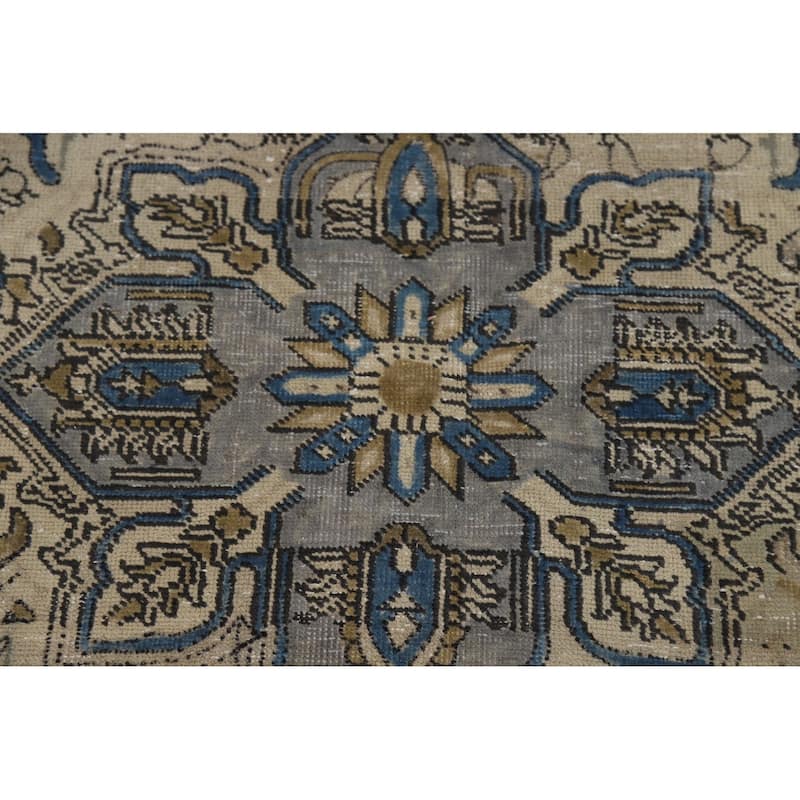 Geometric Blue Tabriz Persian Area Rug Floral Handmade Wool Carpet - 6'7"x 9'6"