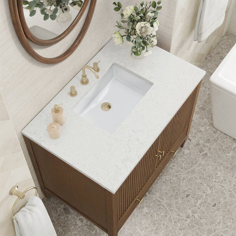 James Martin Vanities Myrrin 36" Vanity, Mid Century Walnut - Lime Delight