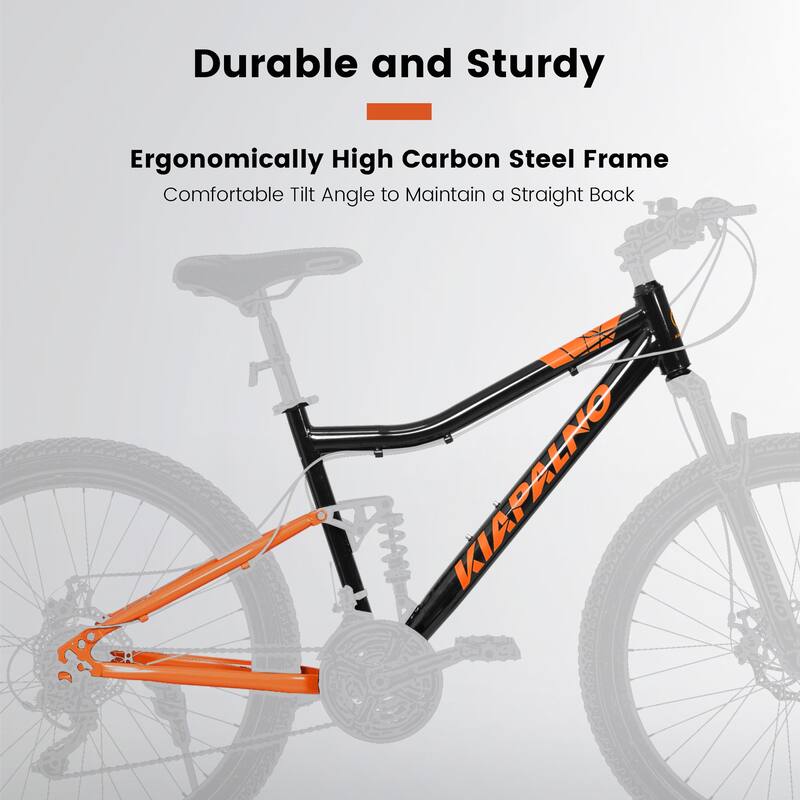 26 Inch Curved Mountain Bike with Iron Frame 21 Speed, Dual Disc Brakes, Dual Shock Absorption, All Terrain Tires for Trail