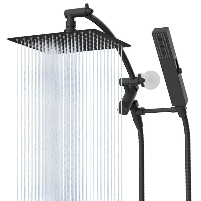 Dual Showerhead Combo, Metal Rain Shower Head, 4-Spray Handheld Spray - Matte Black
