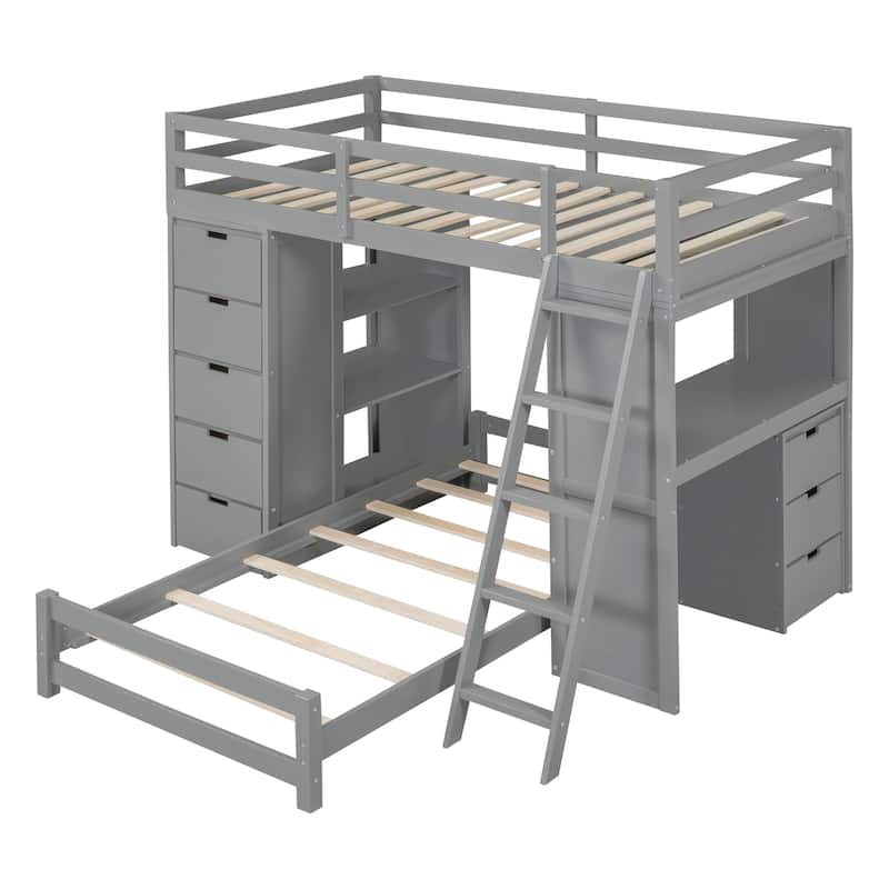 Twin over Twin Bunk Bed with LED Light and USB Ports, White