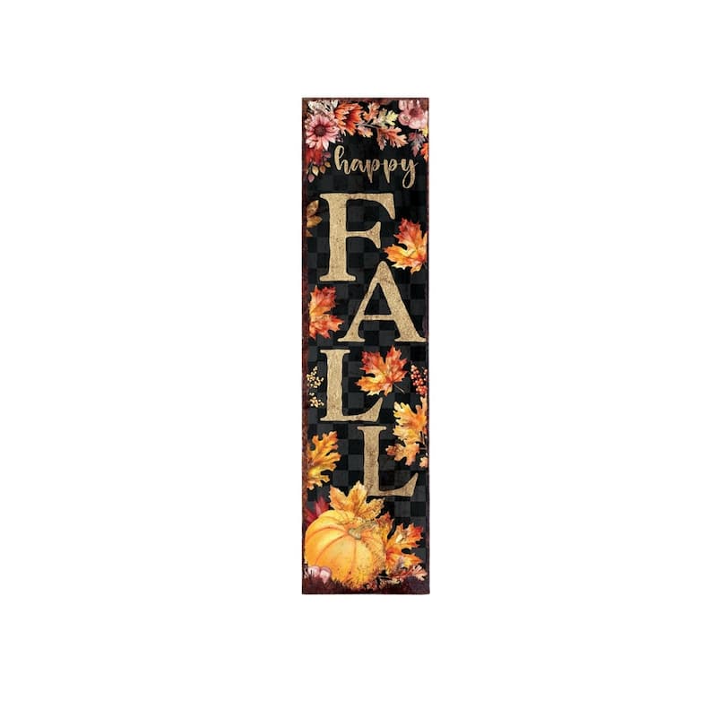 HomeRoots 36" Black And Orange Solid Wood Happy Fall Leaves Porch Sign