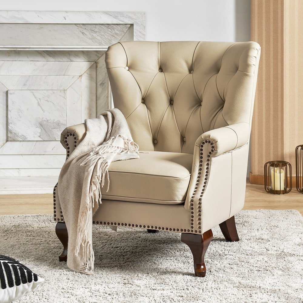 Gerhard Genuine Leather Waterproof Armchair with Solid Wood Legs and Removable Cushion by HULALA HOME