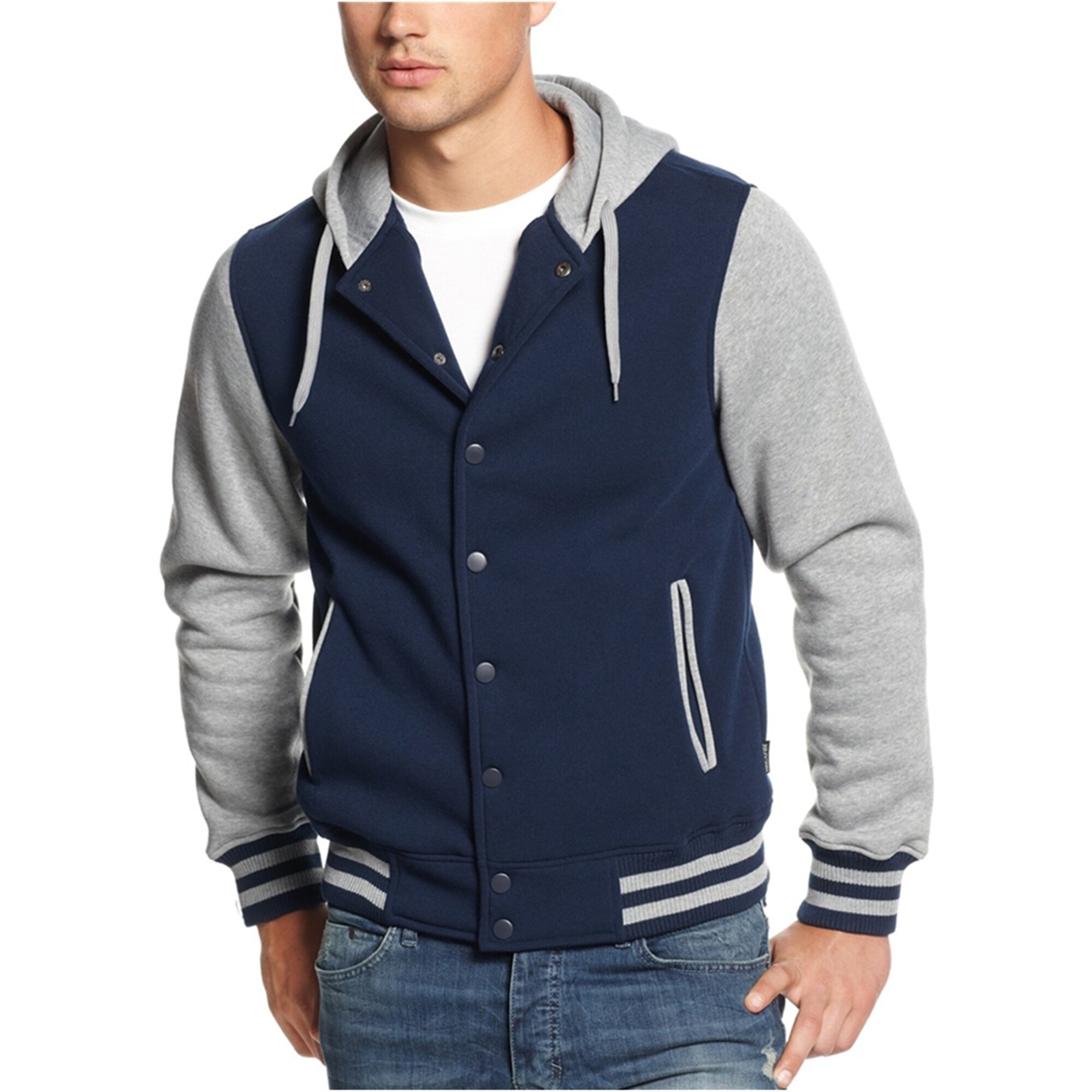 Ring Of Fire Mens Hooded Varsity Jacket, Blue, X-Large - Bed Bath 