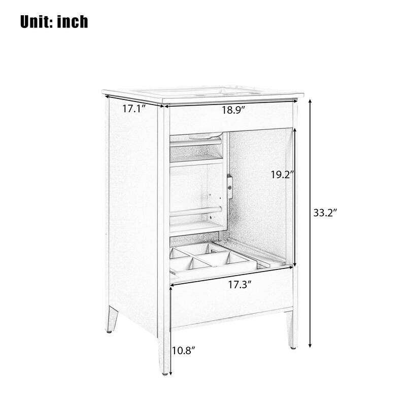 20.3" Freestanding Bathroom Vanity with Ceramic Sink, Soft-Close Door, Cabinet and Drawer Storage
