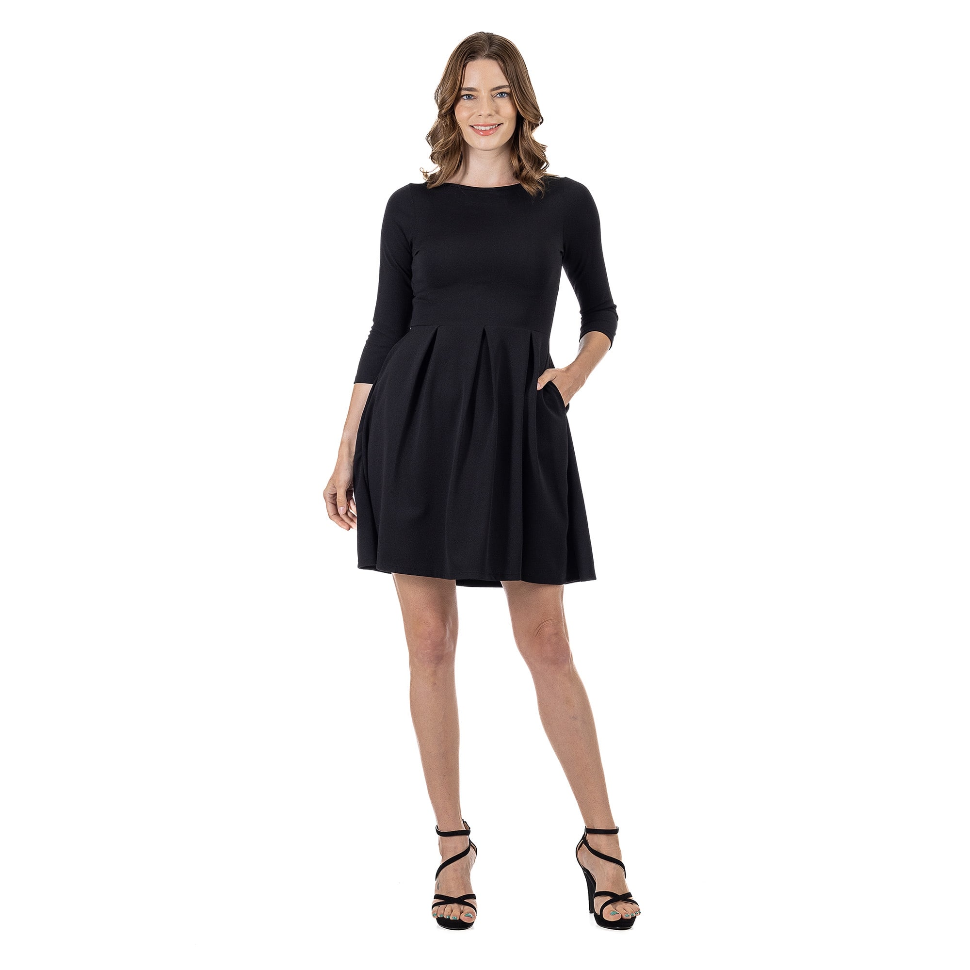 24seven Comfort Apparel Perfect Fit and Flare Pocket Dress - Black