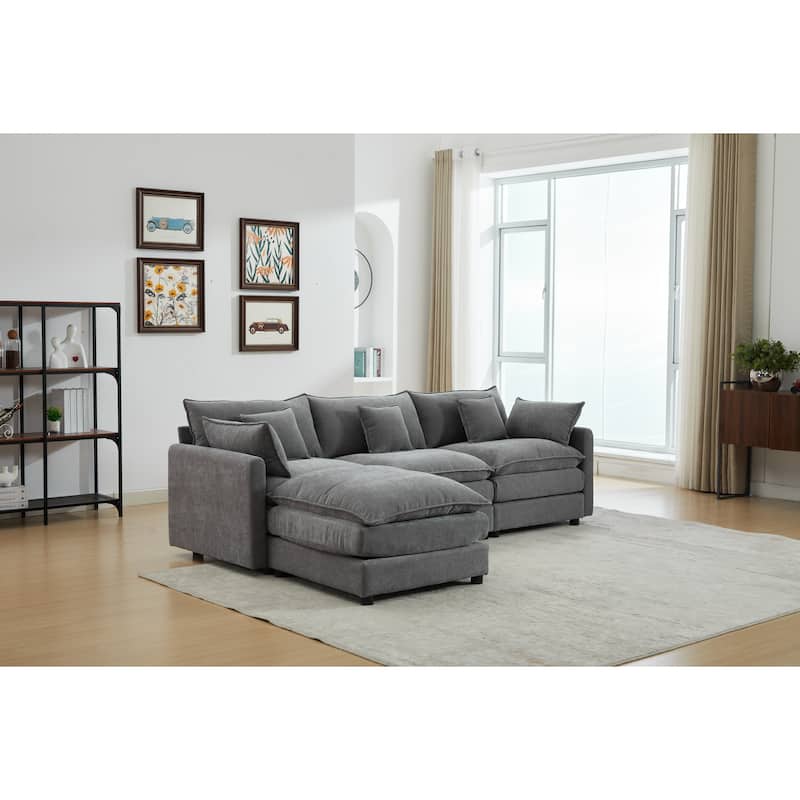 99" Chenille L-Shaped Sectional Sofa with Ottoman