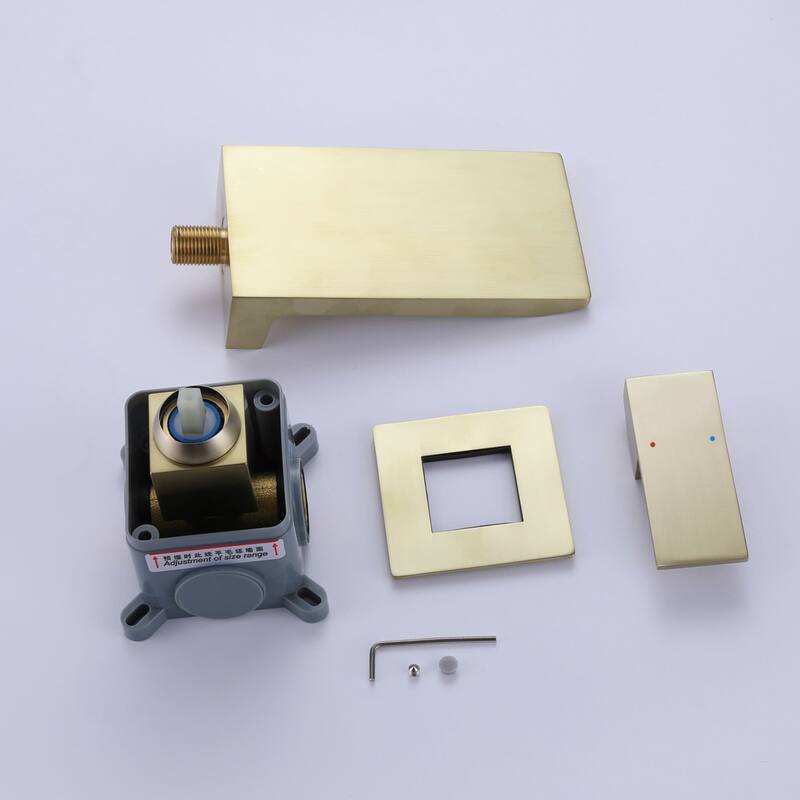 Wall Mount Bathoom Faucet Waterfall Brushed Gold Bathroom Sink Faucet Single Handle Modern 2 Holes Basin Vanity Taps With Valve