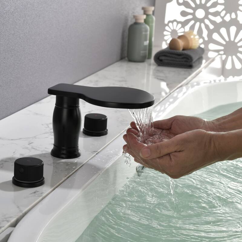 3 Holes 8 Inch Widespread Tub Faucet Waterfall Swivel Spout Bathtub Faucets with Two Handles Tub Fillers with CUPC Supply Hoses