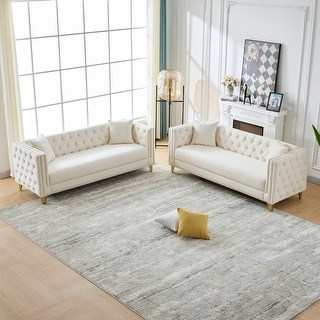 Modern Chesterfield Velvet Sofa, 3+3 Seater Tufted Upholstered Sofa ...