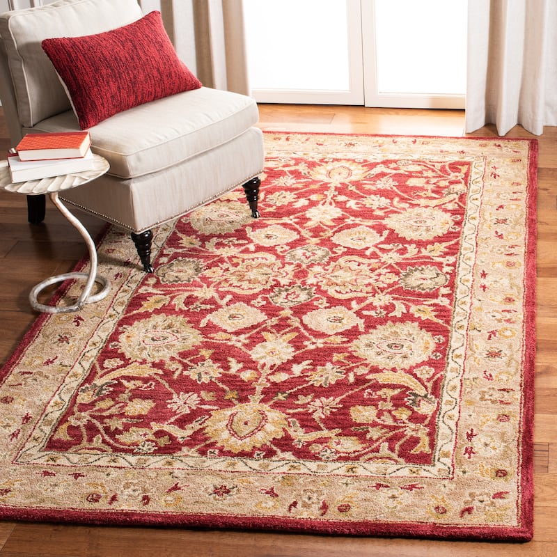 SAFAVIEH Anatolia Karanfila Traditional Oriental Hand-spun Wool Rug - 4' x 6' - Red/Ivory