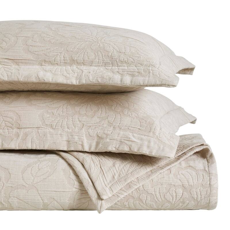 Blue Nile Mills Tropical Floral Matelasse Cotton Medium Weight 3 Piece Bedspread Set