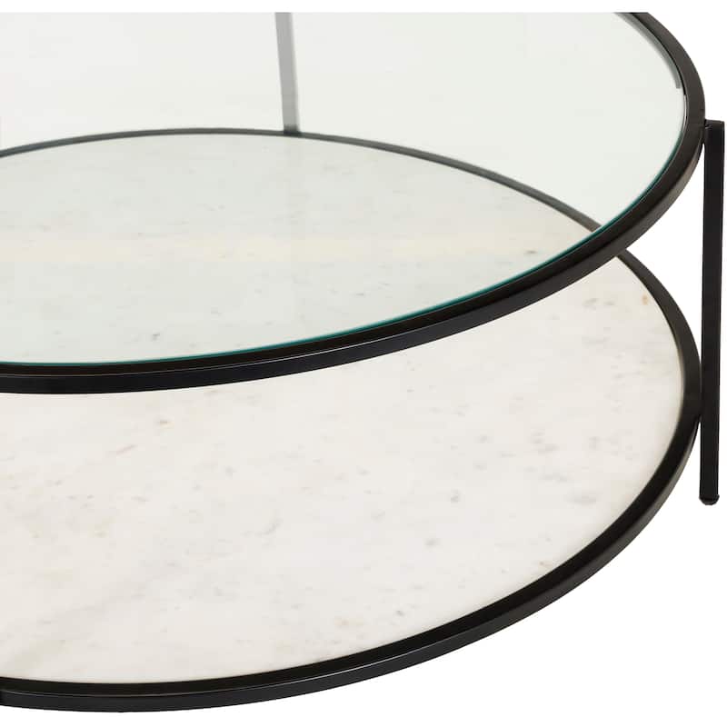 Alecsis Glass Round Coffee Table - 14"H x 36"W x 36"D