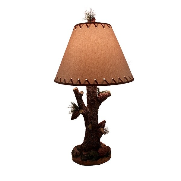 Shop Pine Tree and Pine Cones Table Lamp w/ Linen Shade - Brown - Free ...