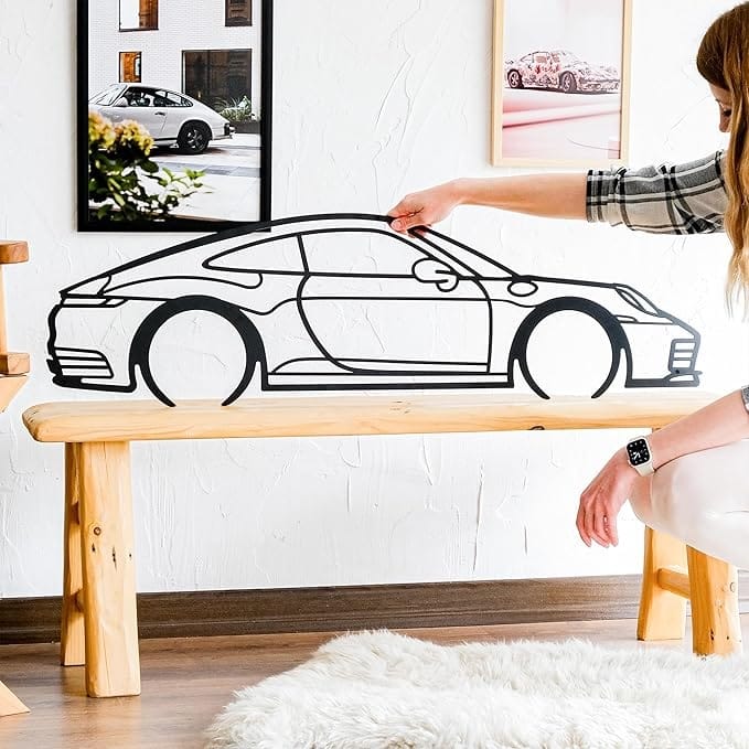 Car Metal Wall Decor, - 28x8 inches - Black