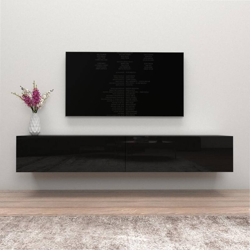 Berno 71-in. Modern Glossy Wall-mounted Floating TV Stand - Black