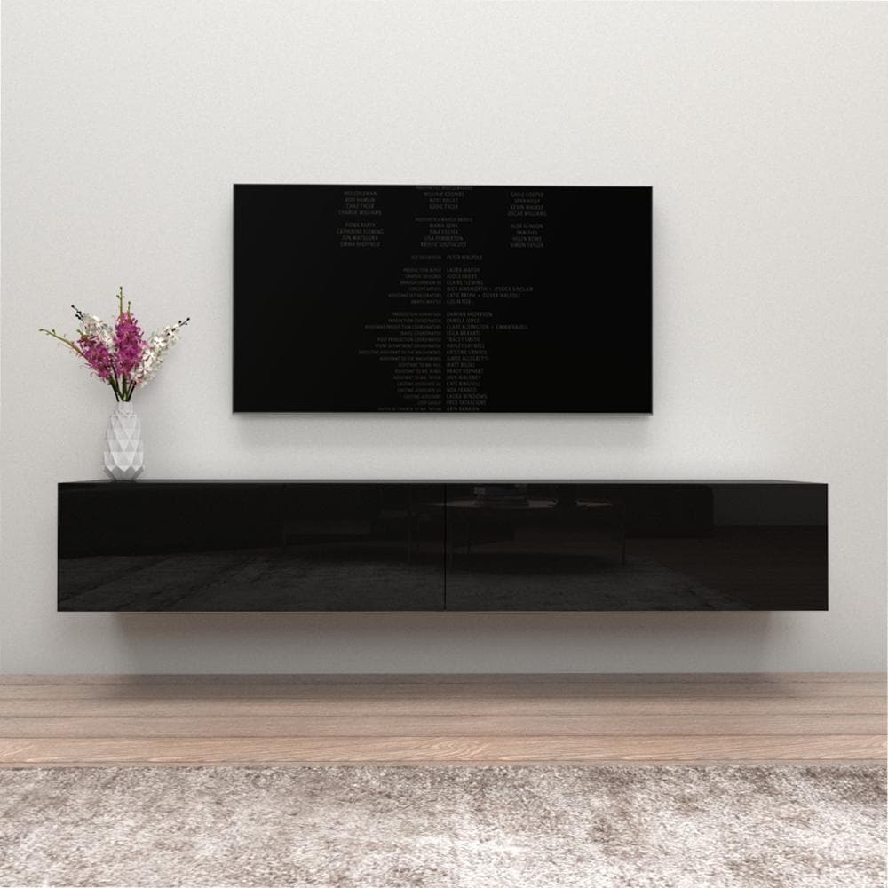 Meble Furniture Berno 71" Wall Mounted Floating TV Stand with High Gloss Finish - European Minimalist for up to 80" TVs