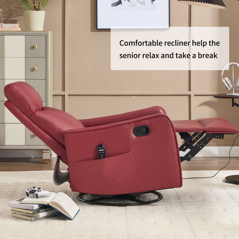 Faux Leather Heat Massage Manual Recliner Chair with Rocker and Swivel for Living Room