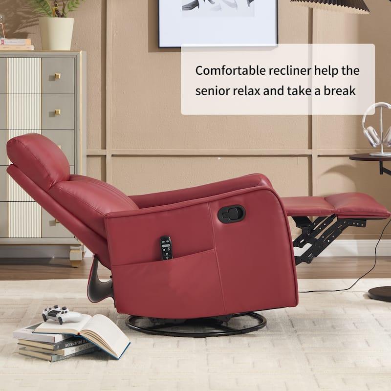 Leather Heat Massage Manual Recliner Chair with Rocker and Swivel in Fabric for Living Room