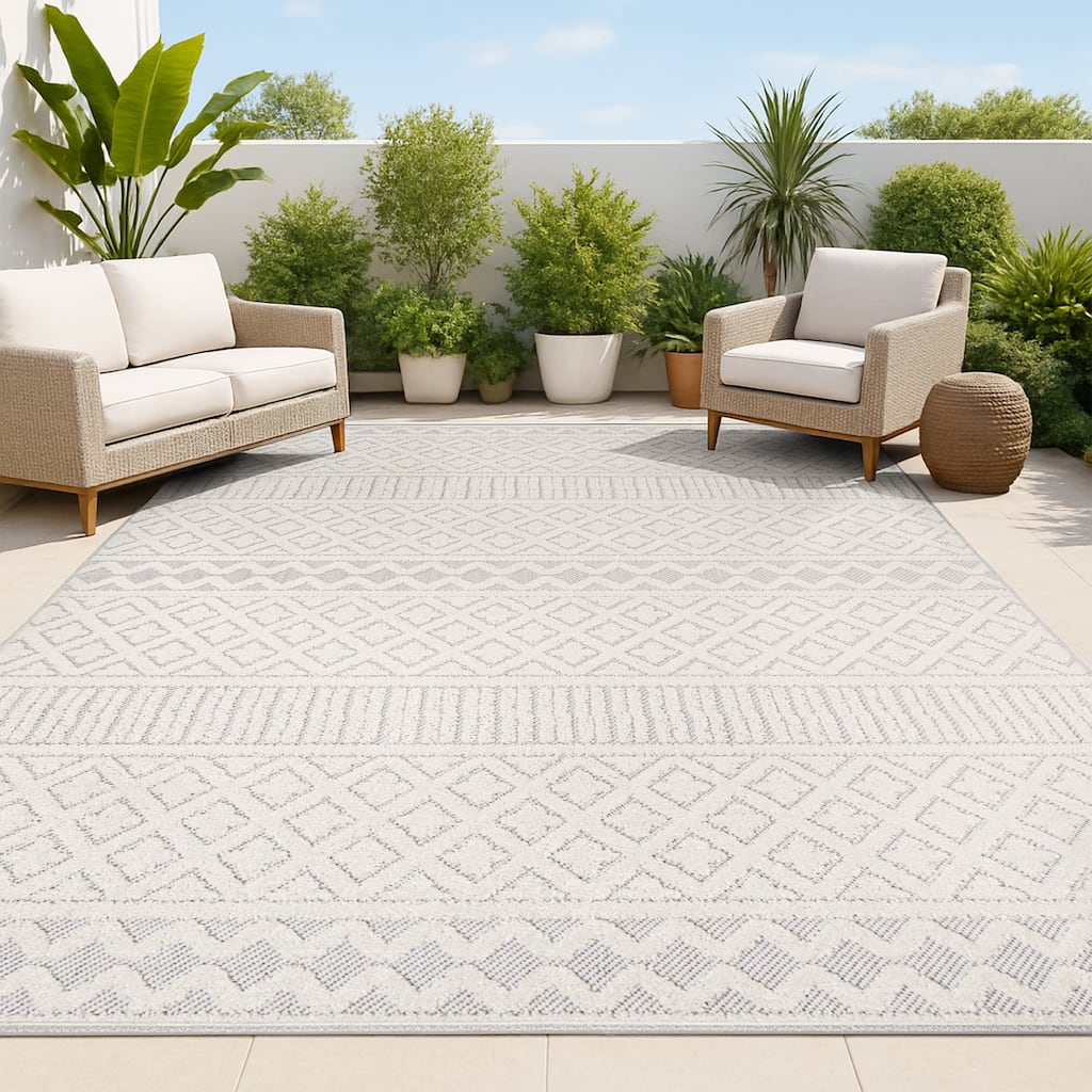 JONATHAN Y Duenas High-Low Two-Tone Monstera Leaf Area Rug