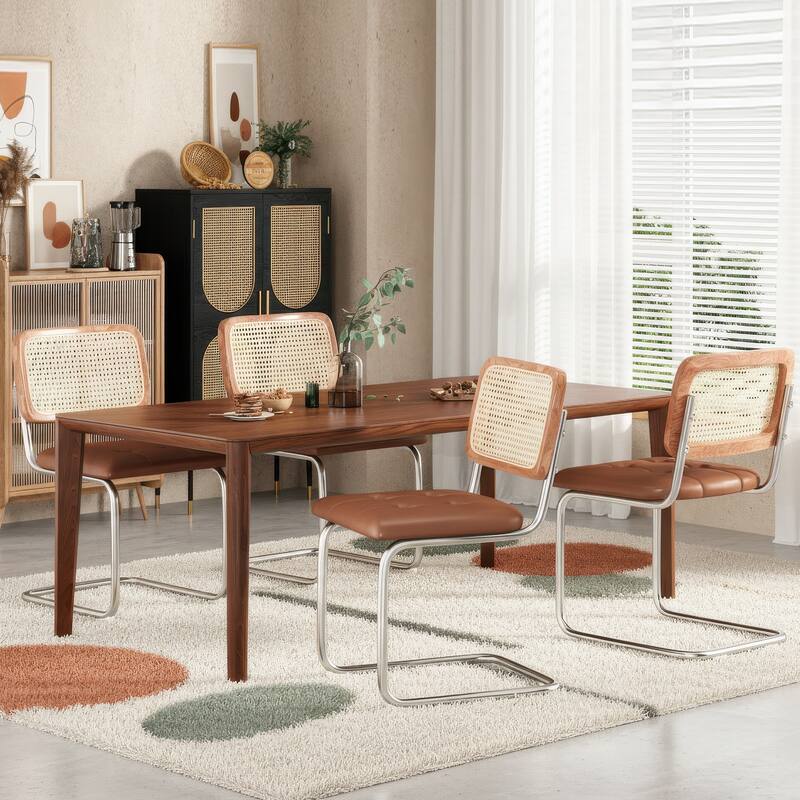 Dining Chairs Set of 2,Mid-Century Modern Chair Armless Mesh Backrest Cane Rattan Chairs for Home Dining Room