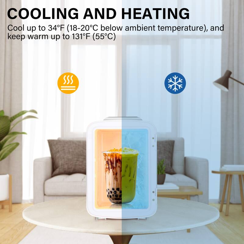 4L/6 Can Portable Mini Fridge, Freestanding Cooler & Warmer Freon-Free Fridge for Home, Office, Car