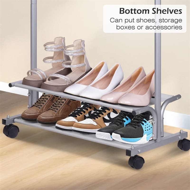 2 Shelves Clothing Racks for Hanging Clothes Hanger Rack Rolling - 15"D x 48"W x 65"H