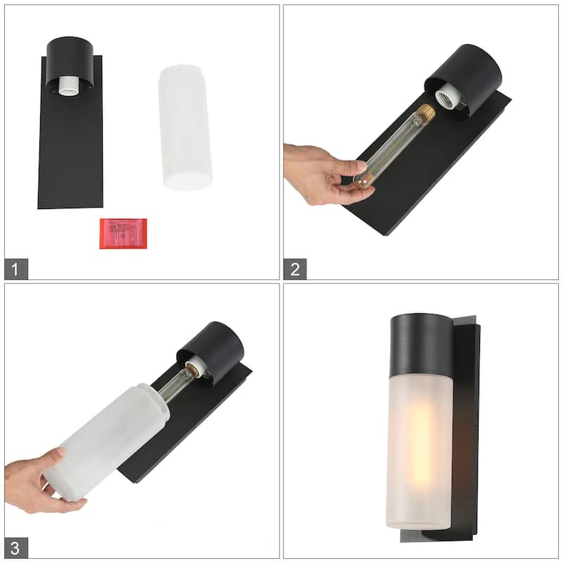 Aluminum 1-Light Modern Black Outdoor Cylinder Wall Sconce Dimmable Exterior Frosted Glass Wall Light