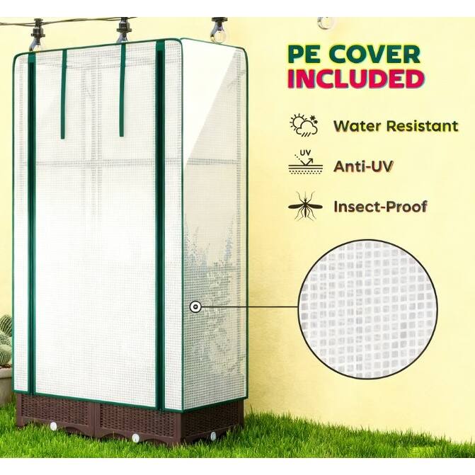 GDFStudio - Outdoor Garden Bed with Trellis, Protective Cover, Drainage Holes & Zipper Door - 48.8"H