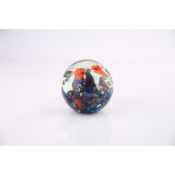 Purple and Orange Hand Blown Round Paperweight Ball 4.5" - N/A