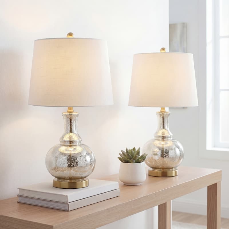Edward 25" Glass LED Table Lamp, Mercury Silver/Brass Gold (Set of 2) by JONATHAN Y - Mercury Silver