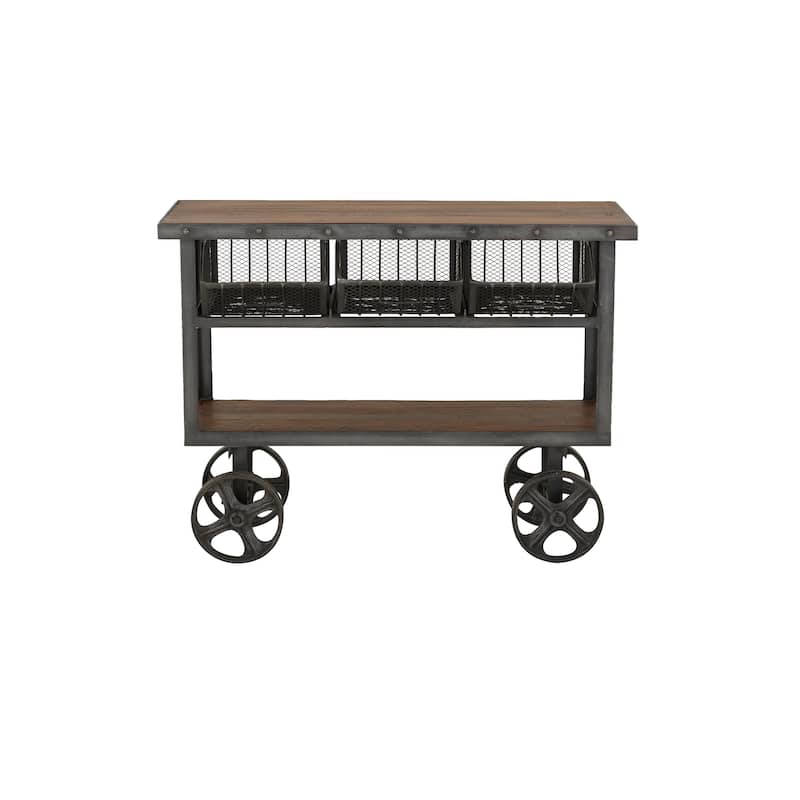 Metal Industrial Rolling Cart 3 Basket Drawer Console Table - Black - Roche River Decor - 28"Wx48"Lx36"H