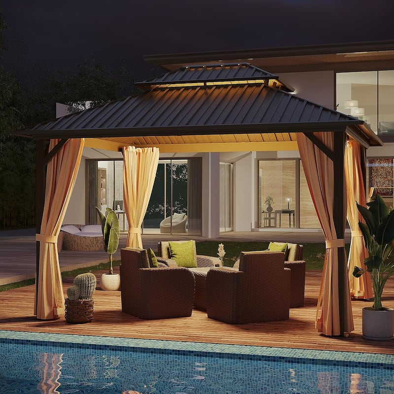 GAZEBEST 10x10 ft Hardtop Gazebo Outdoor Aluminum Patio Gazebo Double Roof Galvanized Steel