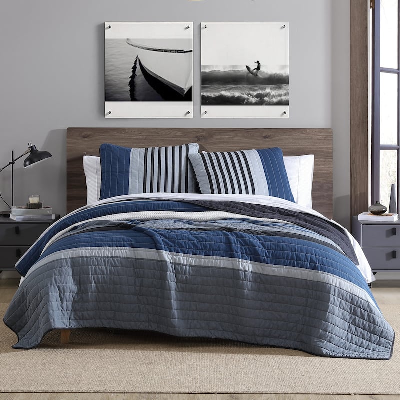 Nautica Rendon Cotton Reversible Charcoal Quilt Set