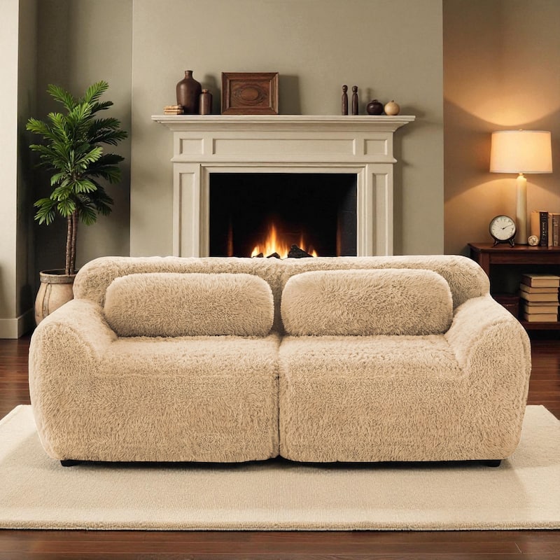 2-Seater Modular Plush Sofa with Fluffy Upholstery, Anti-Slip Base, 32D High-Density Sponge & No-Assembly Design