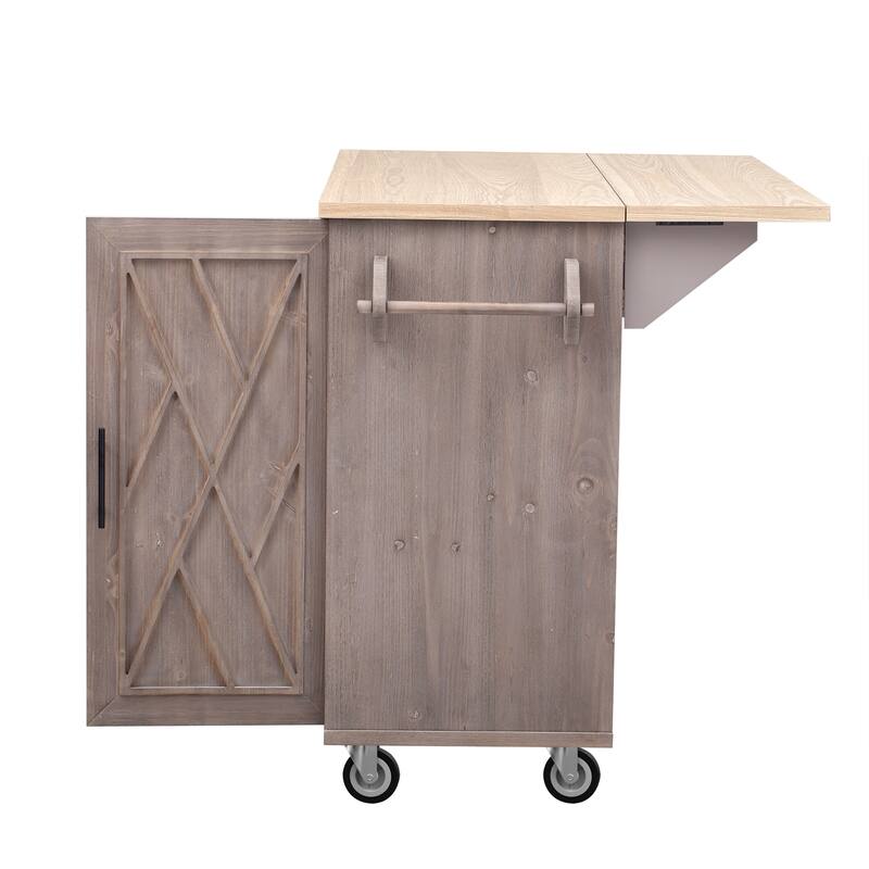 Kitchen Island with Drop Leaf and Towel Rack