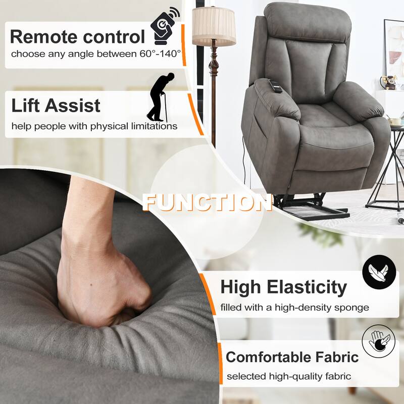 Elderly-Friendly Power Lift Recliner with Remote Control, Spacious Seat, Side Pocket, and Adjustable Angles