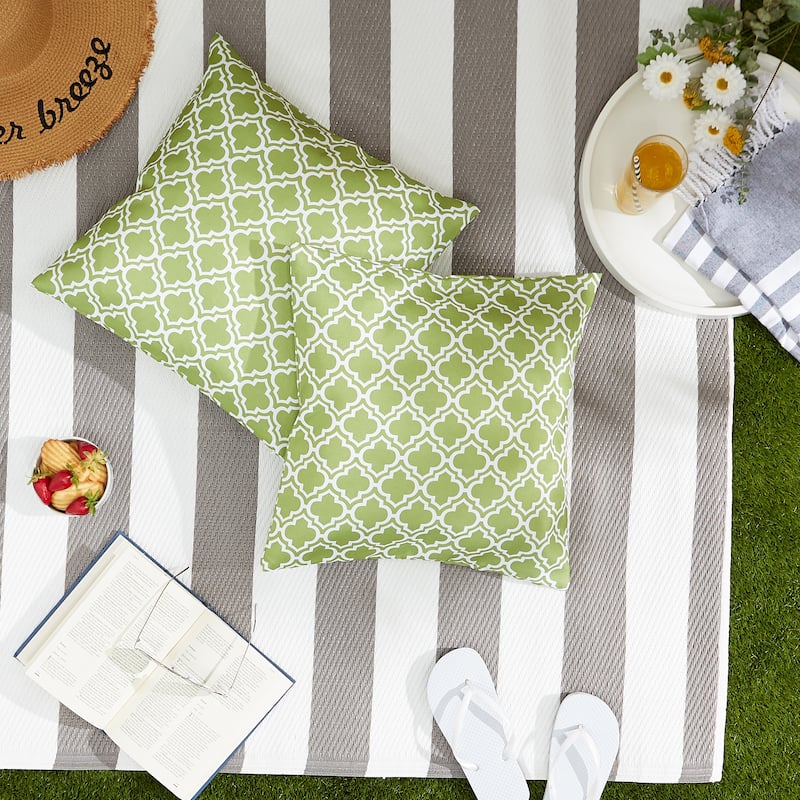 Green Lattice Outdoor Pillow Cover 18x18 (Set of 2)