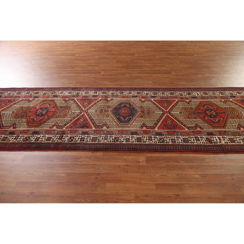 Ardebil Persian Vintage Runner Rug Hand-Knotted Wool Carpet - 3'6"x 10'8"