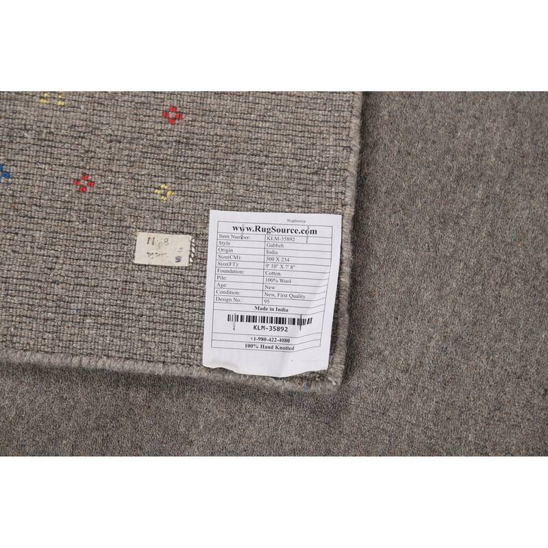 Tribal Gray Gabbeh Indian Area Rug Hand-Knotted Wool Carpet - 7'8" x 9'10"