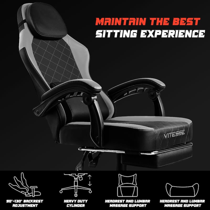 BOSSIN Ergonomic Gaming Chair – 400 lbs Support, PC/Racing Office Chair with Adjustable Swivel, Lumbar Vibration & Headrest