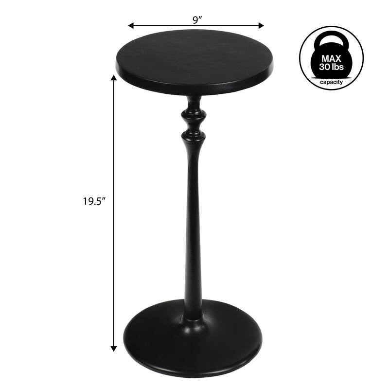 Lulu 19.5" Classic Pedestal Round Metal Drink Table and Decorative End Table, By JONATHAN Y