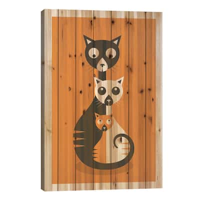 Sitting Cats Print On Wood by Jazzberry Blue - Multi-Color