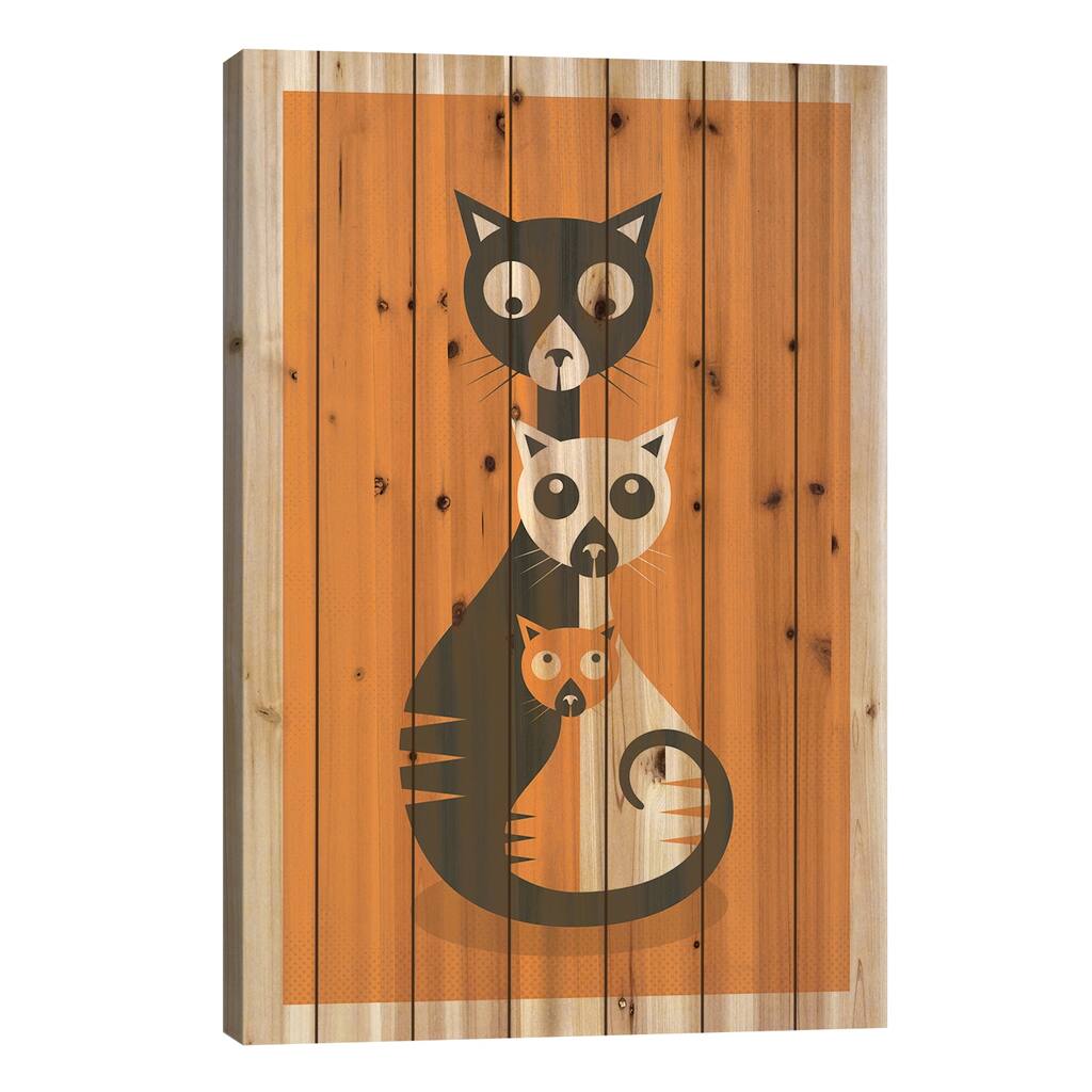 Sitting Cats Print On Wood by Jazzberry Blue - Multi-Color