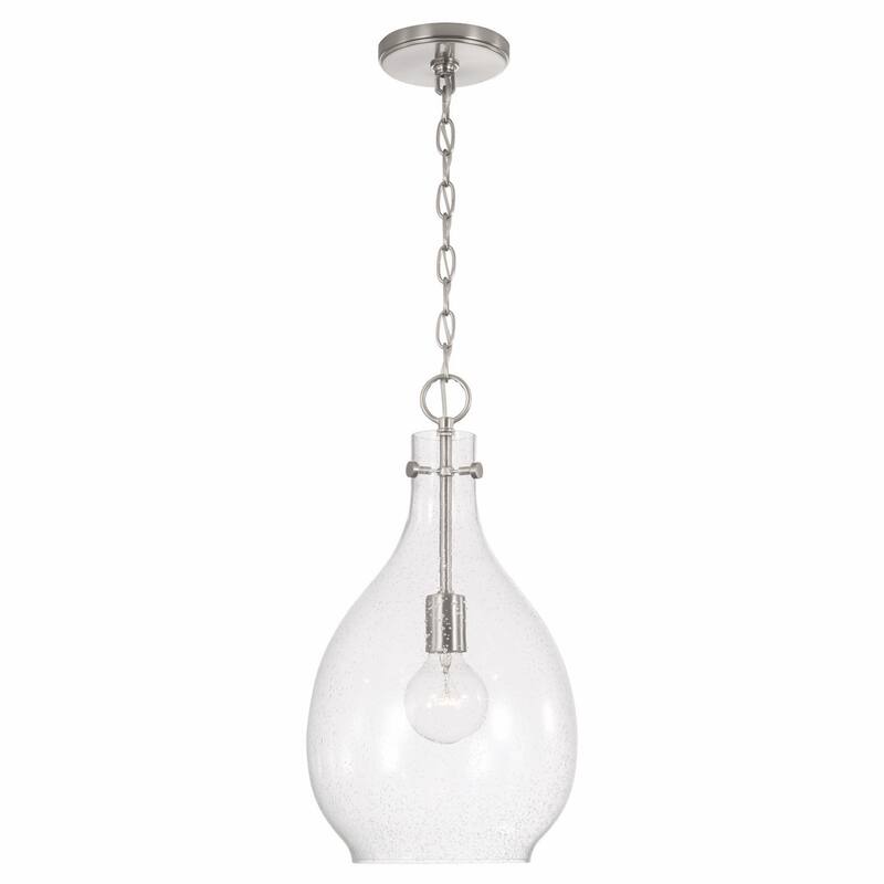 Brentwood 1-light Hanging Pendant - Brushed Nickel w/ Seeded Glass